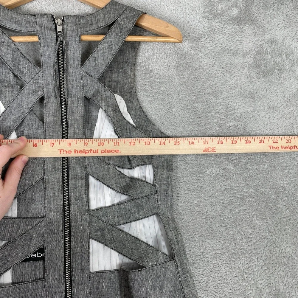 Y2K Bebe Vest Women Medium Gray Linen Blend Cage Back Button Front Waistcoat - Picture 9 of 10